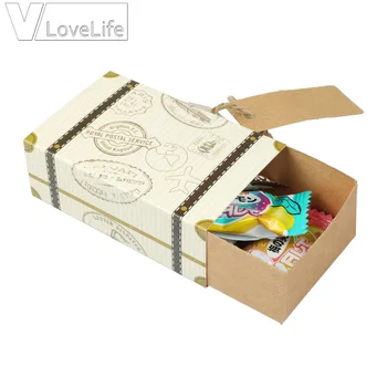 

50pcs Mini Suitcase Kraft Candy Box Bonbonniere Wedding Gift Boxes Travel Themed Party for Anniversary Birthday Baby Shower Box