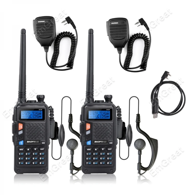 bilder für Upgrade 2 * baofeng uv-5x uhf + vhf dual band 2-wege-radio fm funktion ham walkie talkie + 2x ohrhörer + 2 stücke lautsprecher + usb-kabel kit bilder für Upgrade 2 * baofeng uv-5x uhf + vhf dual band 2-wege-radio fm funktion ham walkie talkie + 2x ohrhörer + 2 stücke lautsprecher + usb-kabel kit