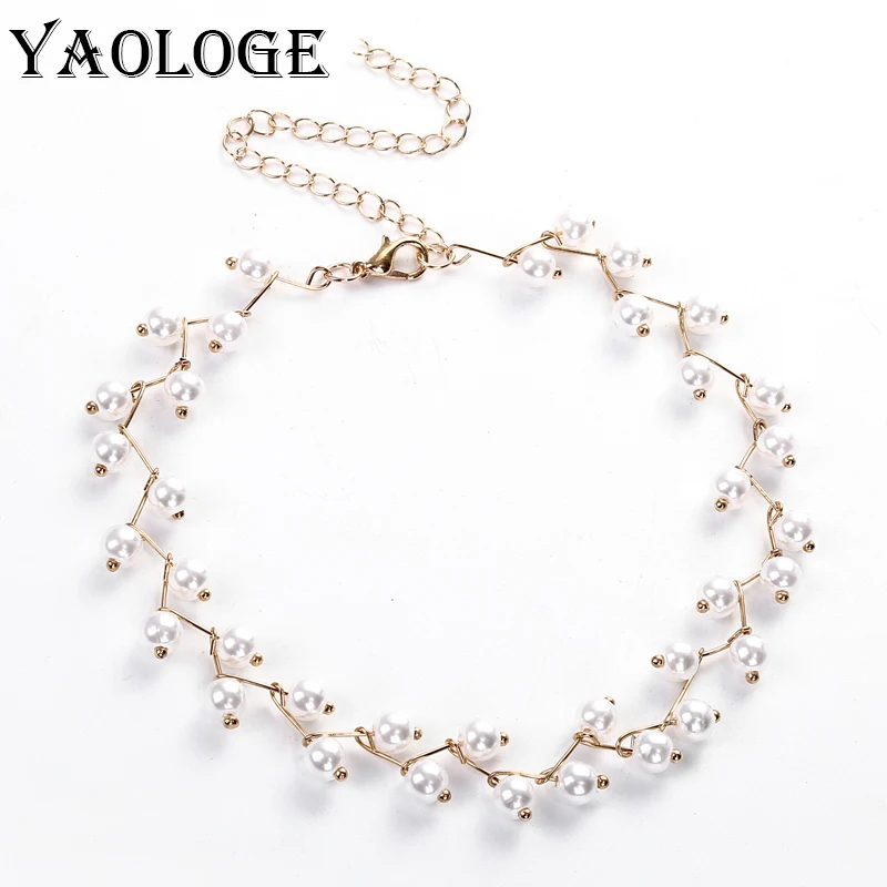 

YAOLOGE Trendy Elegance Statement Necklace Charm Simulated Pearl Bead Choker Necklace For Women Kolye Collier Femme 2018 New N97