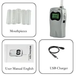 Цифровой тестер на алкоголь с 5 мундштуками анализатор дыхания Professional Алкотестер автомобильное зарядное устройство с ЖК-экраном