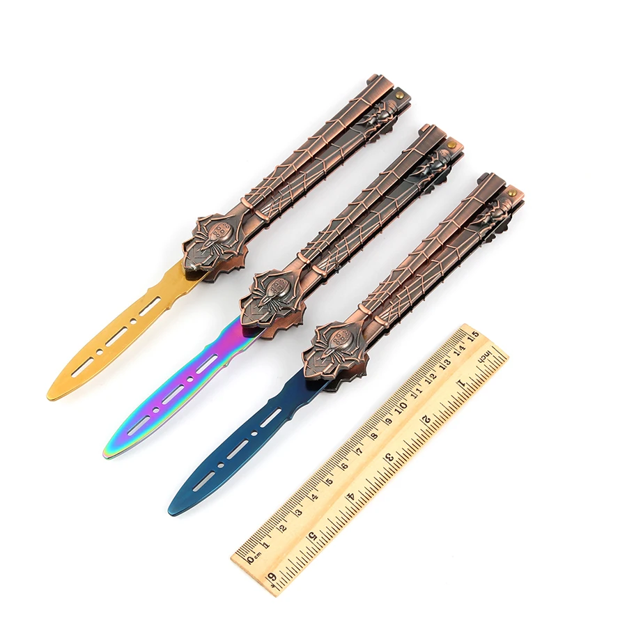 Folding Pocket Knife Practice Butterfly Knife Black Widow Spider Training Knives Tool with Gift
