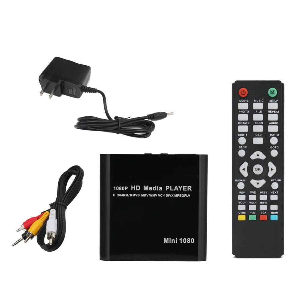 США штекер мини HDMI медиаплеер 1080P Full HD ТВ Видео мультимедийный плеер Box Поддержка MKV/RM-SD/USB/SDHC/MMC HDD-HDMI