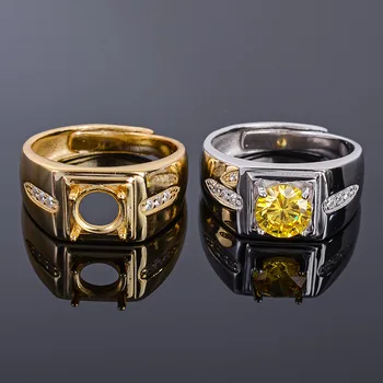 

MeiBaPJ 7mm Natural Citrine Round Gemstone Fashion Ring /Empty Support for Men Real 925 Sterling Silver Fine Charm Jewelry