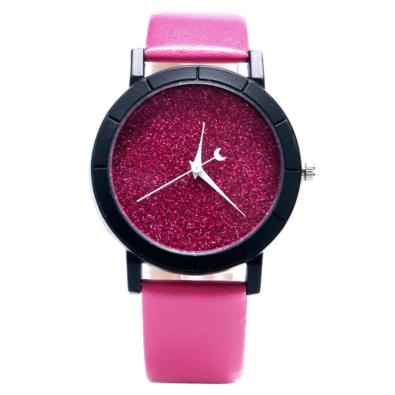

2017 New arrival Casual Wrist Watch Women Unique Blooming Glitter Dial with Moon Analog Rose Red Style Dress Fashion Relogio