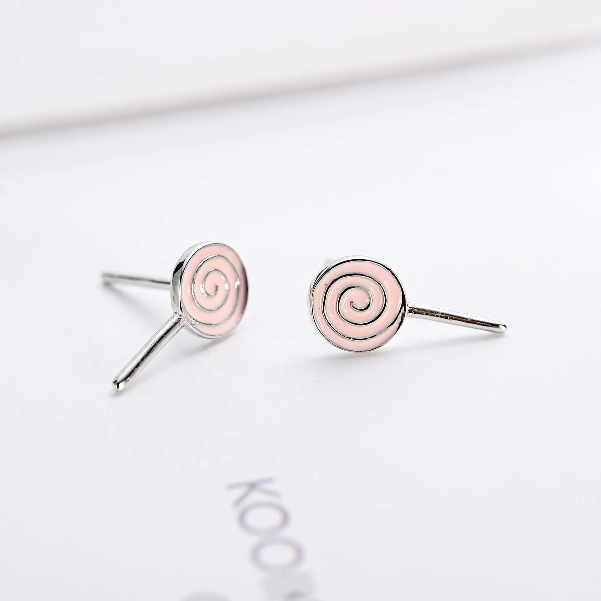 Lollipop pink drop glaze earring 100% 925 Sterling silver Jewelry fashion Hypoallergenic Stud earrings for women girl gift