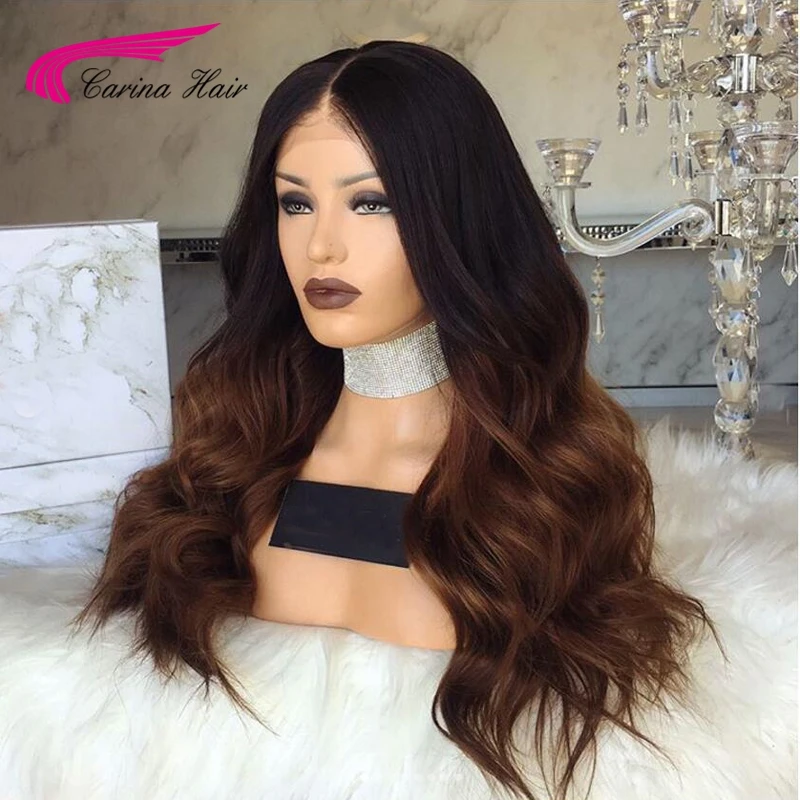 Carina Body Wave Lace Front Wigs with Baby Hair Remy Human Hair Wigs Pre-plucked Hairline Ombre Color Glueless Lace Wigs