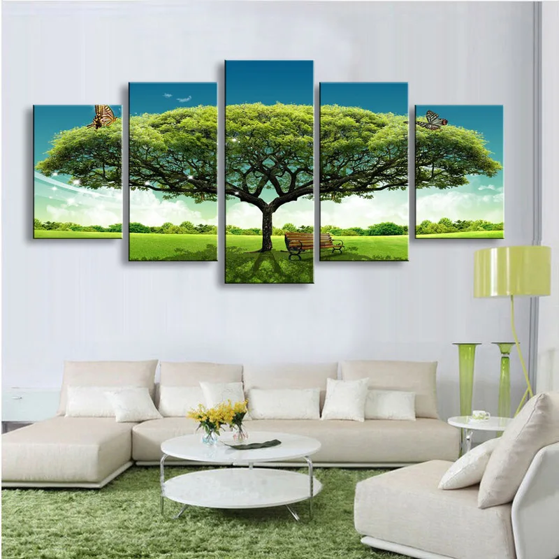 5 pieces high-definition print Big tree canvas oil painting poster and wall art living room picture PL5-194 (4) - 