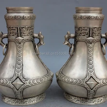 1" Клеймо Китайский Серебряный Дракон Phonix Зверь Бык Овец Круг Ваза Пот Пара