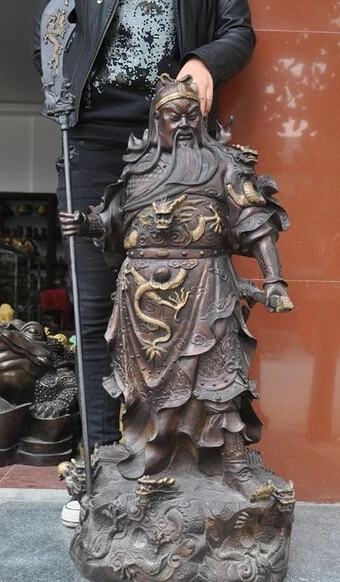 SCY 001491 37 &quotкитайская Бронзовая позолота 9 Дракон воин guan gong yu God Hold Sword Statue (A0414) | Дом