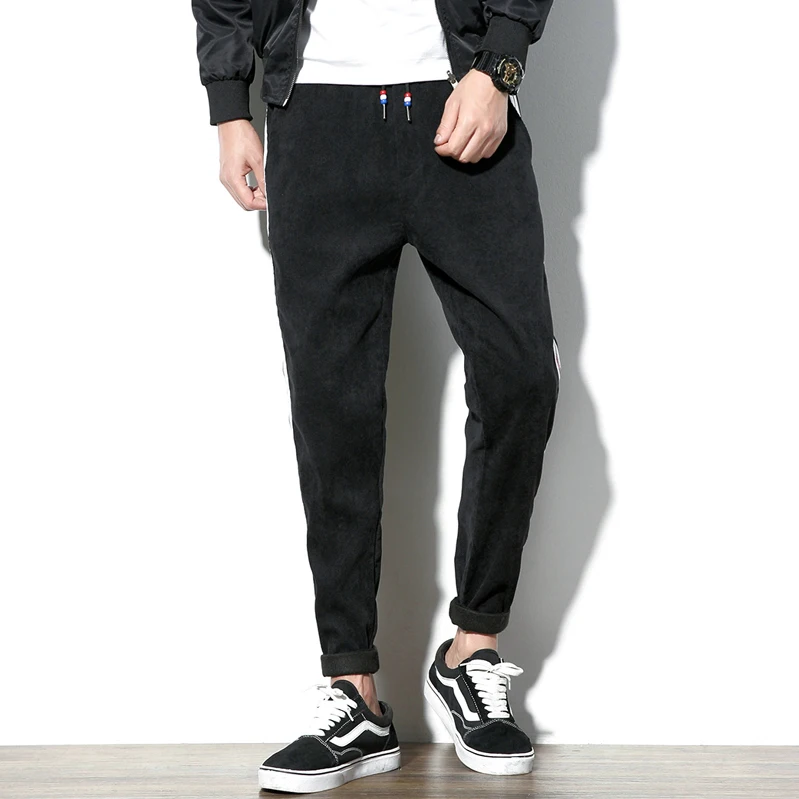 Новая мода тенденция молодежи Стиль небольшой свежий Новинка зимы японский палку ткань вельвет drawstring повседневные штаны мужские XL - Цвет: black