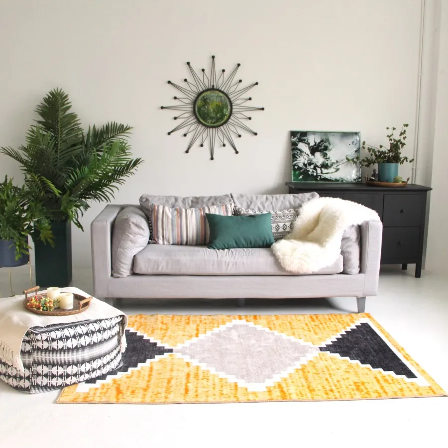 Горячая Распродажа ковров для гостиной в скандинавском стиле, геометрические индийские желтые коврики для гостиной, коврики в клетку, в полоску, современный дизайн для гостиной