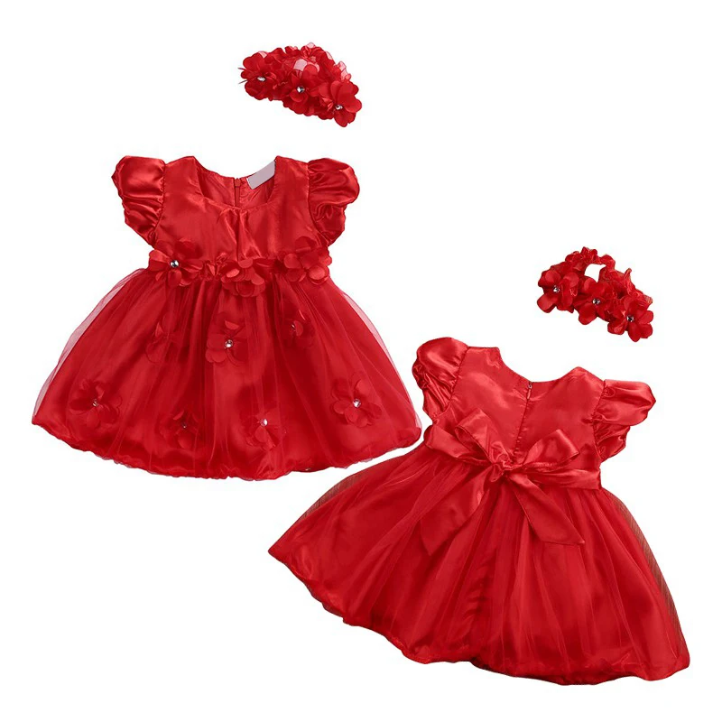 

Summer Girls Dresses Newborn Flowers Lace Tutu Pure Princess Dresses+Hairbands Two Piece Children's Clothing
