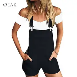 OEAK 2018 новый для женщин короткие джинсовый комбинезон летние повседневные джинсы ремень черный короткий комбинезон женский тонкий