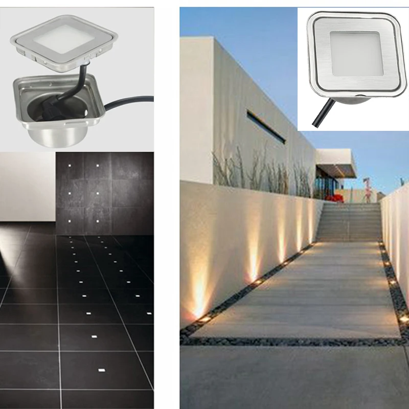 Conduziu a Lâmpada Livre com a Inserção Luz da Escada ao ar Grupo de 10 Inoxidável Inground Dc12v Box r g b y Rgb ww cw Aço 0.6 w 8 Livre com a Inserção Box Set de 10 (R G B Y W RGB WW CW)