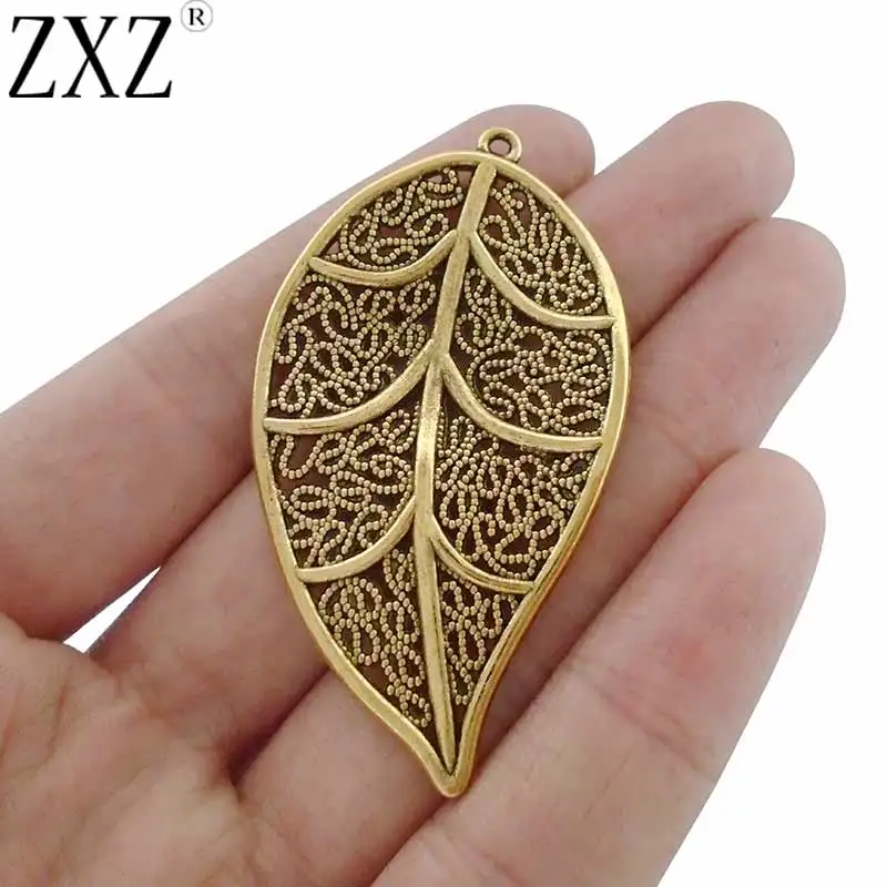 ZXZ 5pcs Antique Gold Large Filigree Leaf Charms Pendants for Jewelry