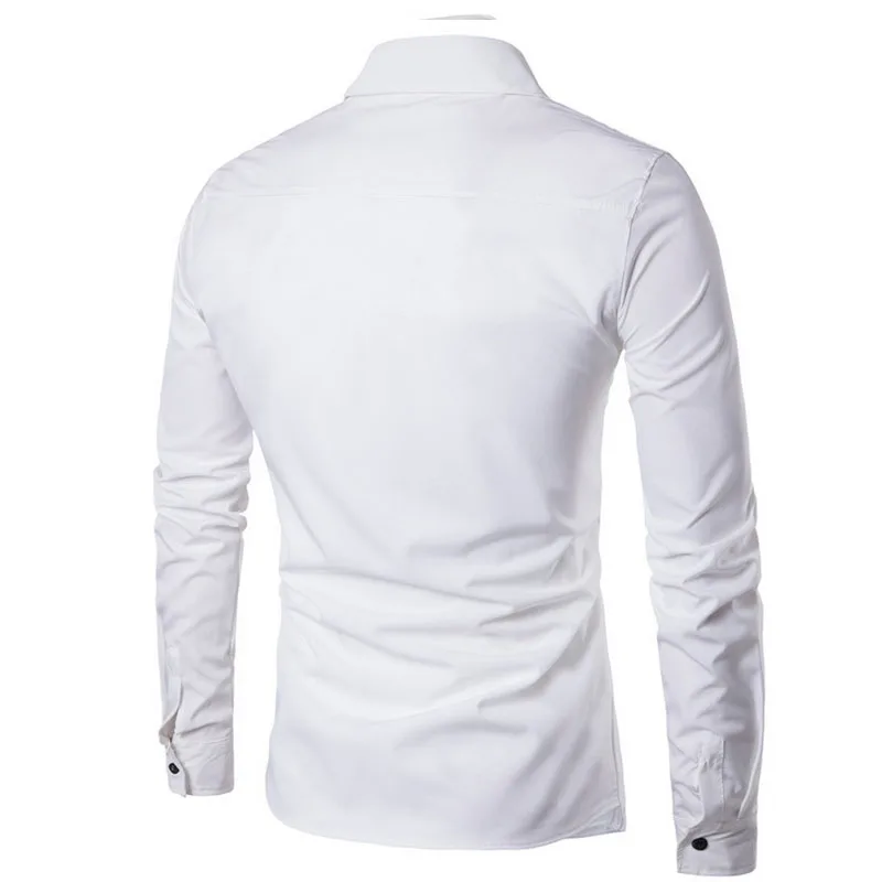 Весна Camisa Masculina тонкие модные мужские рубашки с длинным рукавом свадебные повседневные однотонные мужские облегающие рубашки размера плюс 2X