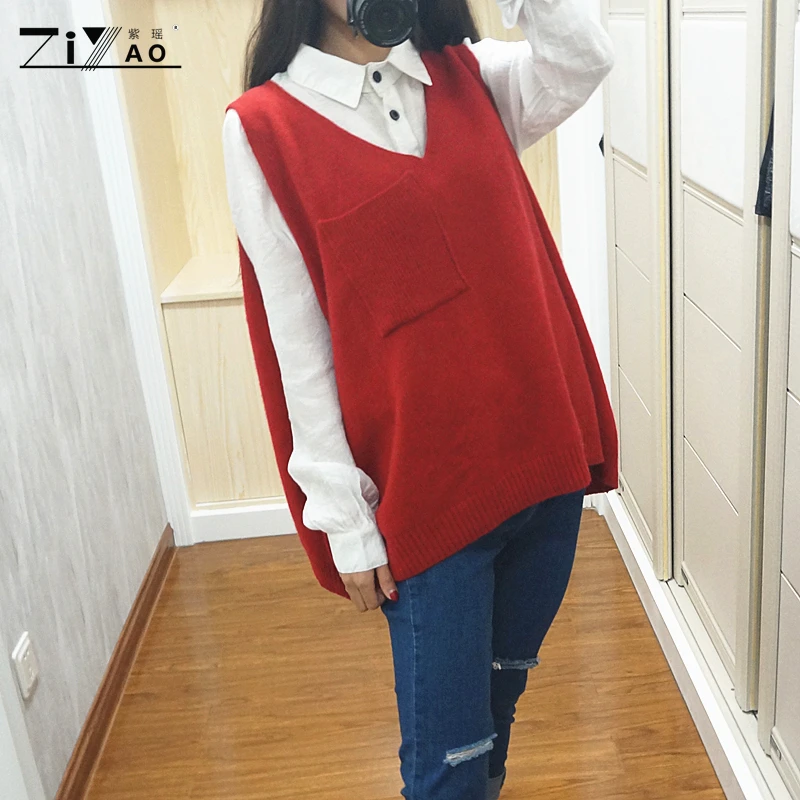 

ZIYAO 2019 NEW Casual Fashion Korean Style Vest Sleeveless Sweater Knitwear Tops Spring Autumn Special Cloth Women Girls Loose