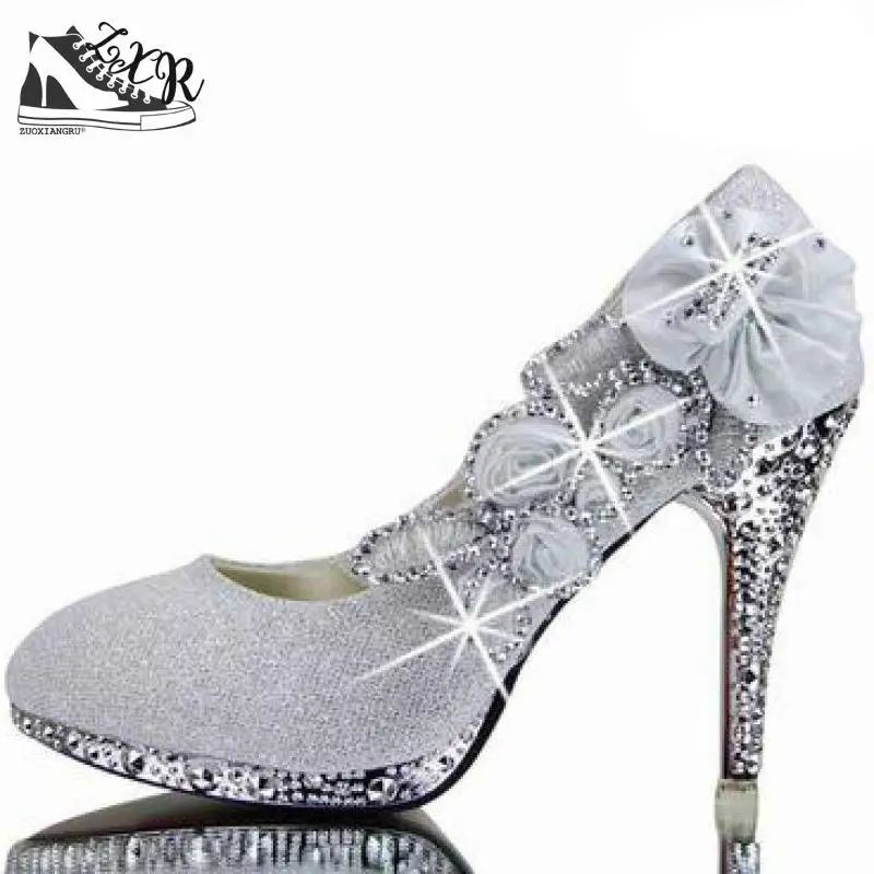 

Sparkling Flowers Diamond Wedding Women's Dress Shoes Hot White purple lady Bridal High Heels Party Prom Evening Shoes 10cm