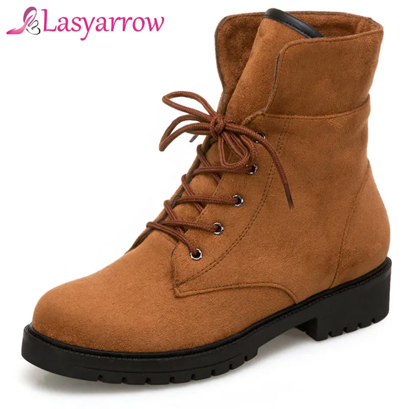 

Lasyarrow Women Ankle Boots Lace Up Snow Boot Shoes Female Plus Size Platform Chunky Flat Winter Boot Warm Woman Footwear F387