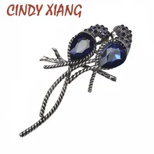 CINDY XIANG Zinc Alloy and Silver Plated for Women Animal Brooches A Pair of Bird Inlay Shiny Big Blue Crystal Girls Pins