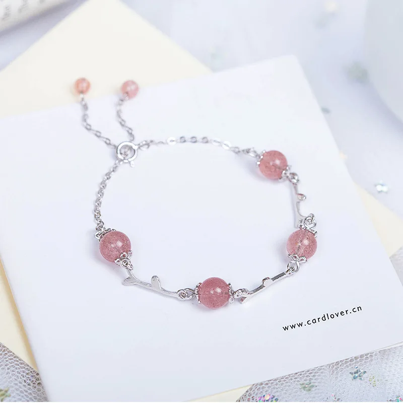 

Tree Branch Natural Strawberry Quartz 925 Sterling Silver Bracelet