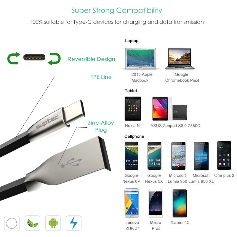 Suptec usb type-C кабель USB 2.1A type C кабель для быстрой зарядки USB-C зарядное устройство Шнур для nintendo Switch samsung S8 Oneplus 5 Pixel 2