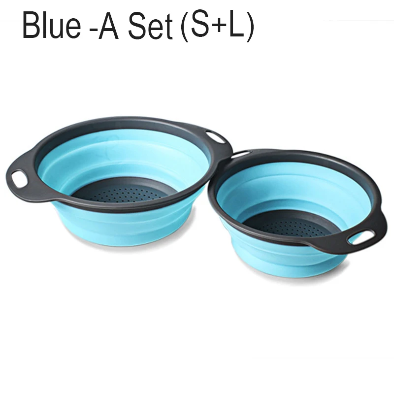 Multifunction Kitchen Collapsible Silicone Colander Fruit Vegetable Strainer Space Saver 899 - Color: Blue S L