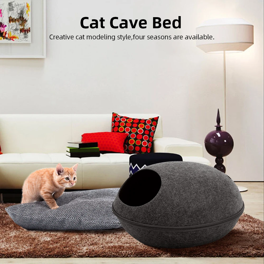 

Dog Cat Bed Cave Cat Sleeping Bag Egg Shape Zipper Felt Cloth Winter Warm Pet House Cat Nest With Detachable Cushion Mat for Cat