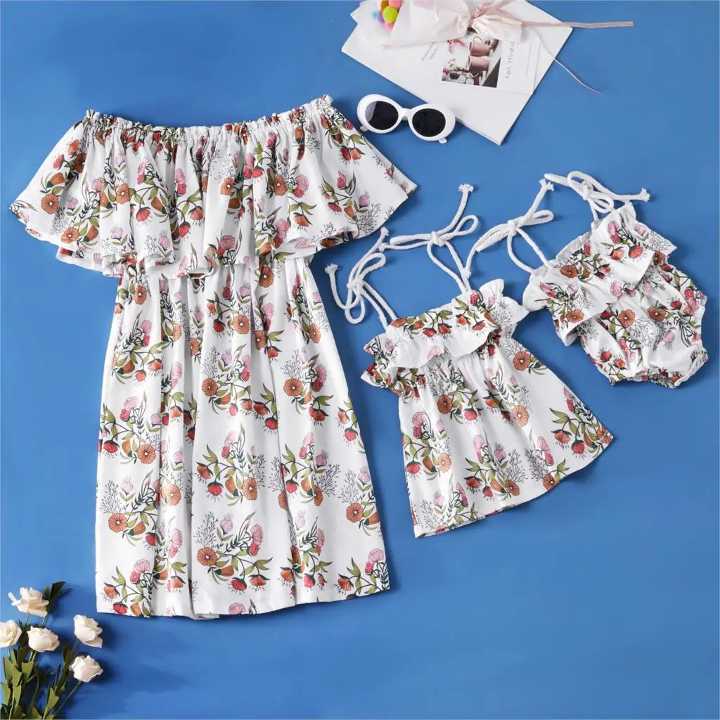 

ruffled mom mama girls dress flower mum mother and daughter dresses mommy and me clothes family matching clothes look outfits