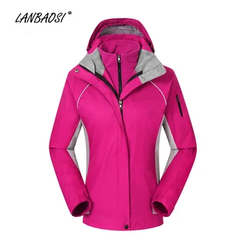 

LANBAOSI Outdoor Sports Women's 3 in 1 Hiking Hooded Jackets Fleece Liner Windproof Waterproof Snowboard Skiing Camping Climbing