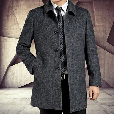 AYUNSUE Новинка 2918 шерстяные куртки для мужчин длинные свободные мужские тужурка отложной воротник мужское кашемировое пальто плюс размер 4XL LX770 верхняя одежда - Цвет: Gray