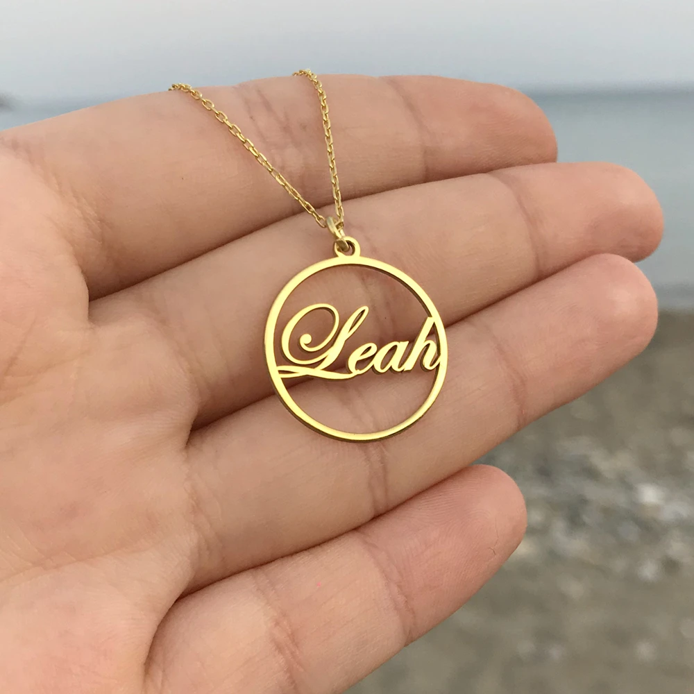 Stainless Steel Simple Circle Pendant Name Necklace Personalized Rose Gold Color Nameplate Choker Necklaces For Women Jewelry