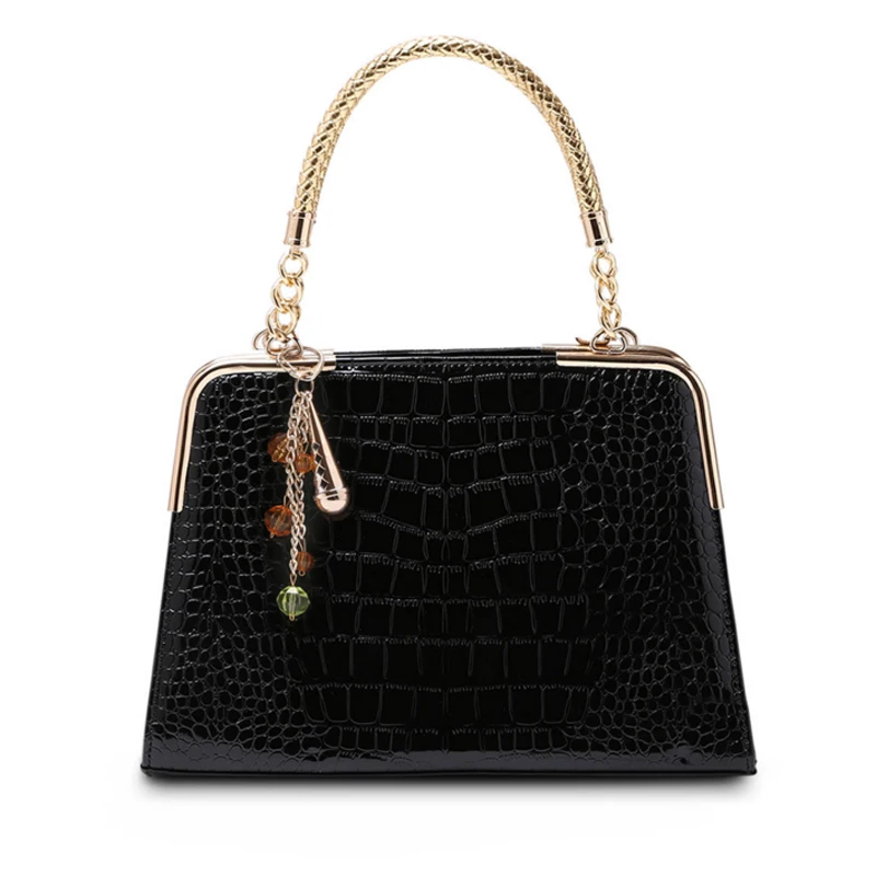 

2017 New Arrive Woman Crocodile Pattern HandBags Fashion Luxury PU Leather Bag Bright Leather Bag Chain Pendant Handbag