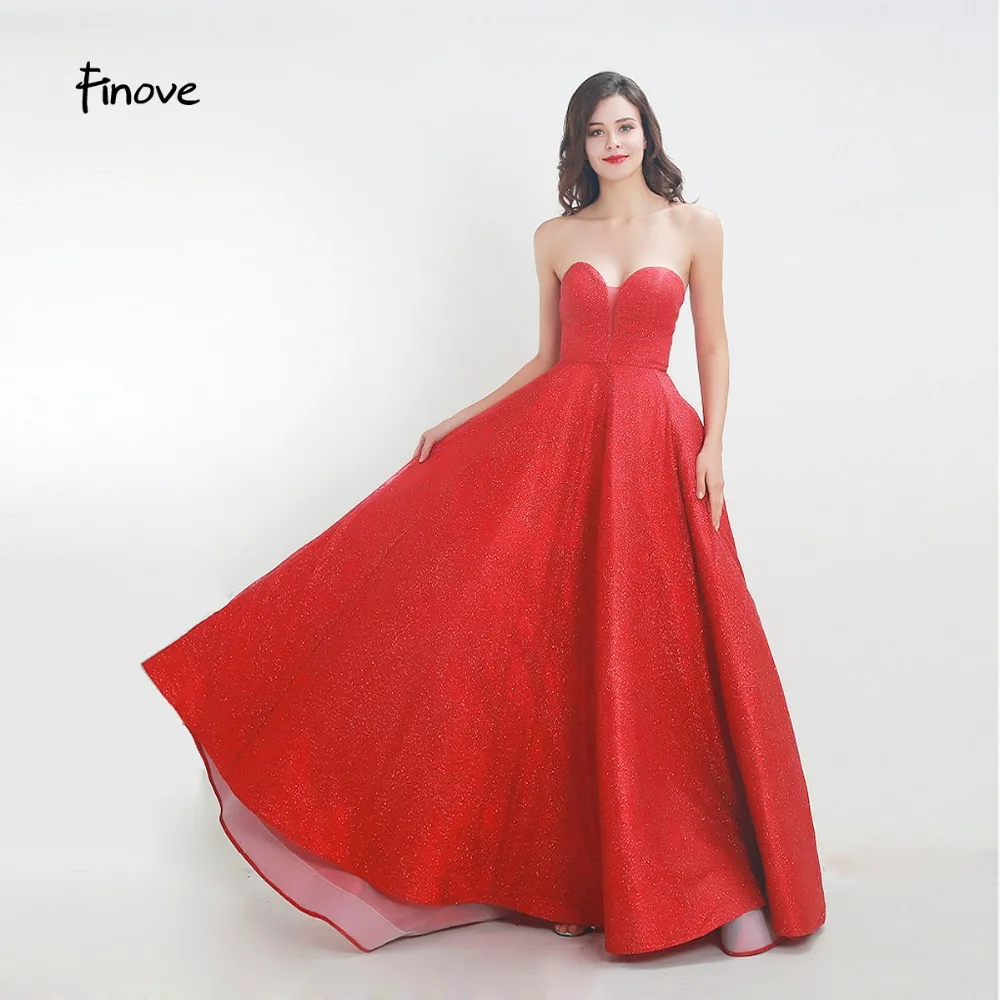 

Finove Prom Dress 2019 Long New Hot Red Sparkle Material Sexy Strapless Sweet Heart Neck Formal Party Dress Vestido de fiesta