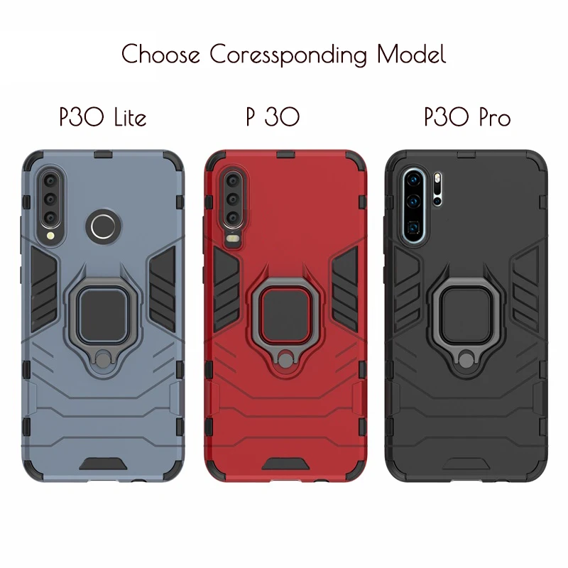 لهواوي P30 لايت حالة درع PC + TPU حافة غطاء البنصر حامل الهاتف حافظة لهاتف Huawei P 30 لايت برو غطاء للصدمات الوفير لهواوي P30 لايت حالة درع PC + TPU حافة غطاء البنصر حامل الهاتف حافظة لهاتف Huawei P 30 لايت برو غطاء للصدمات الوفير