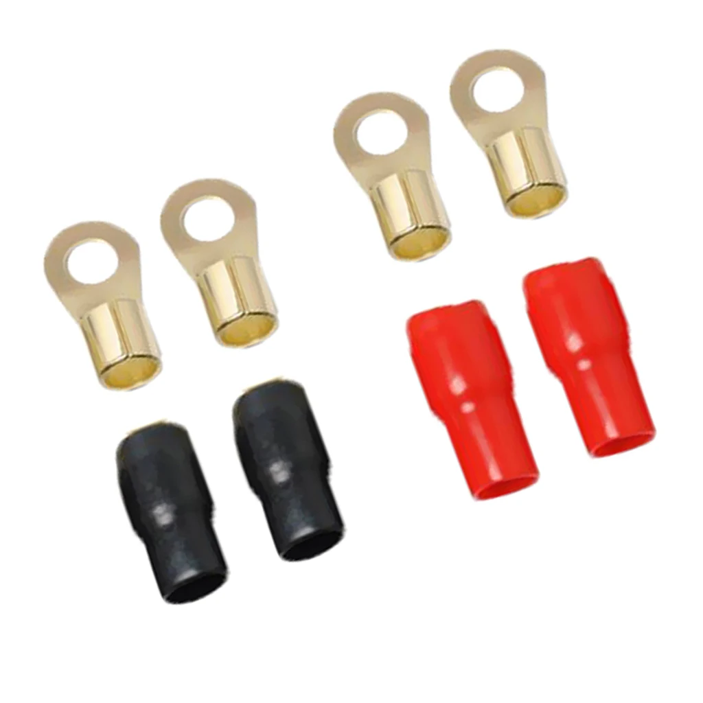 2 Pairs 4 AWG Power Ground Wire Connectors Assortment Crimp Ring Terminals