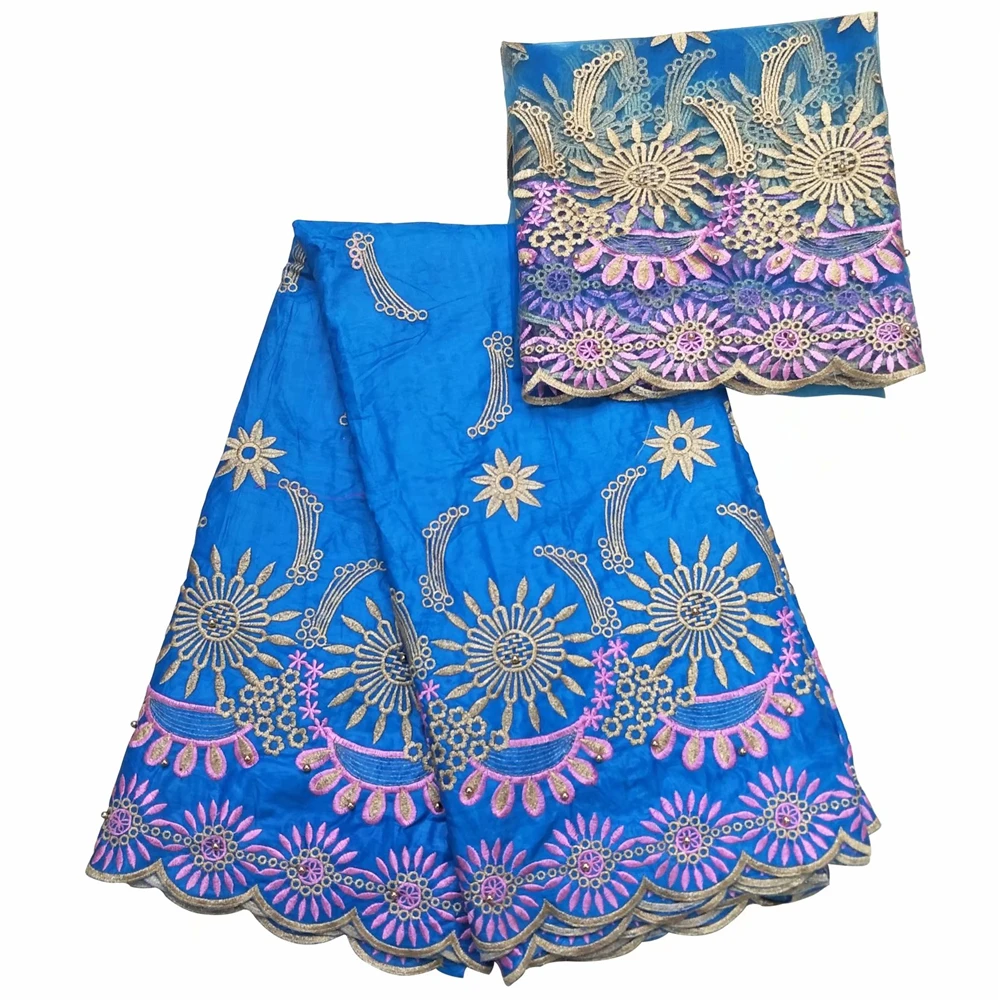 

High quality Bead African Embroidered Riche guipure 5 yards Bazin Lace 2 yards Net Lace Fabric for dress 5y/lot