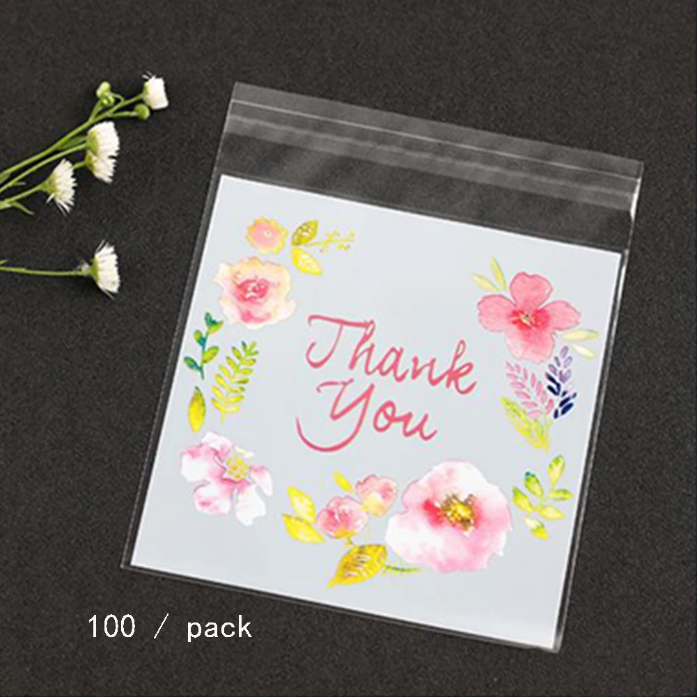 

100Pcs/bag Plastic Flower Pattern Self-adhesive bag Candy Cookie Bag Gift Packing Bags