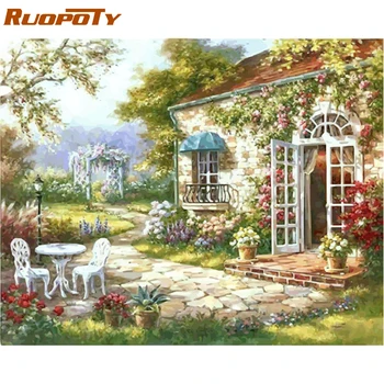

RUOPOTY Frame Gardan DIY Oil Painting By Number Landscape Calligraphy Painting Acrylic Paint On Canvas For Home Decor 40x50cm