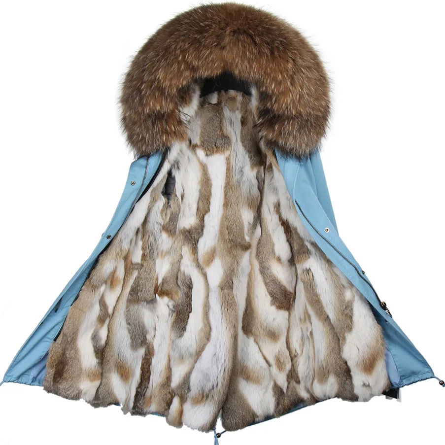 

Free DHL 5-7 Fashion women's real rabbit fur lining winter jacket coat natural fox fur collar hooded long parkas outwear