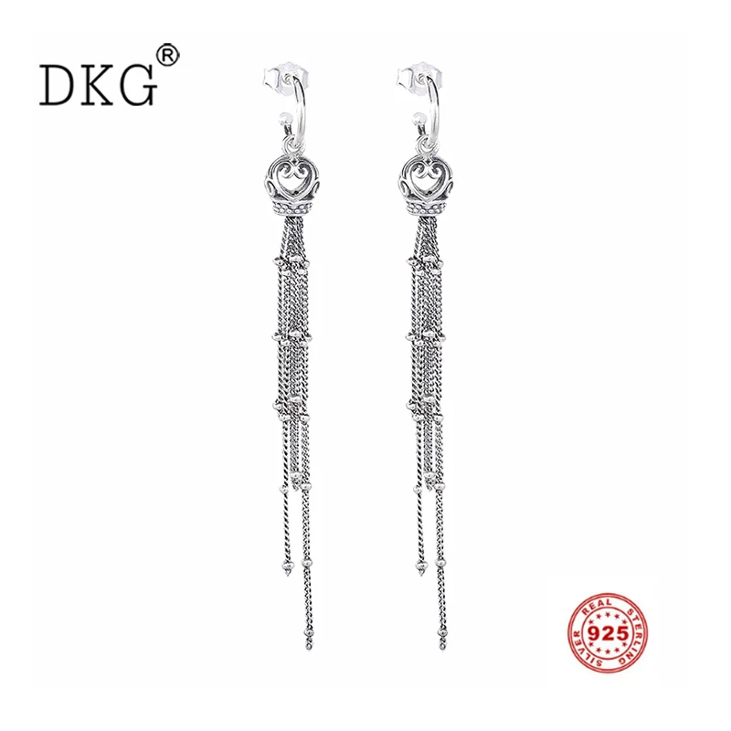 

100% Authentic 925 Sterling Silver Elegant Classic Magic Tassel Stud Earrings Fits for Women Gift Jewelry