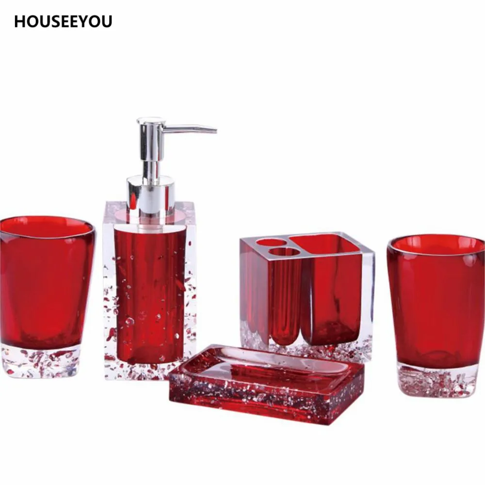 New 5pcs Bath Set Resin Bathroom Accessories Set Soap Dish Toothbrush