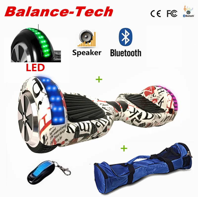 6.5 Inch Hoverboard Manillar Electric Scooters Self Balancing Scooter Gyroscope Two Wheels Overboard LED Light+Bluetooth