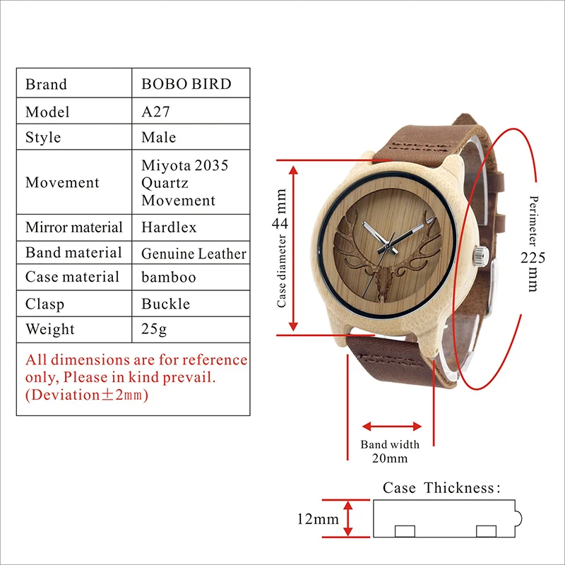 Бобо птица Бамбука часы для мужчин Дерево кварцевые наручные часы с олень самец оленя головы дизайн ремешок из натуральной кожи в коробке