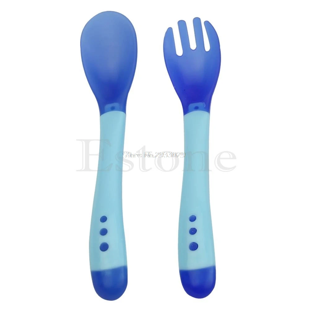 Новые термочувствительные термостойкие ложки для кормления, силиконовая посуда для детей-B116 - Цвет: Синий