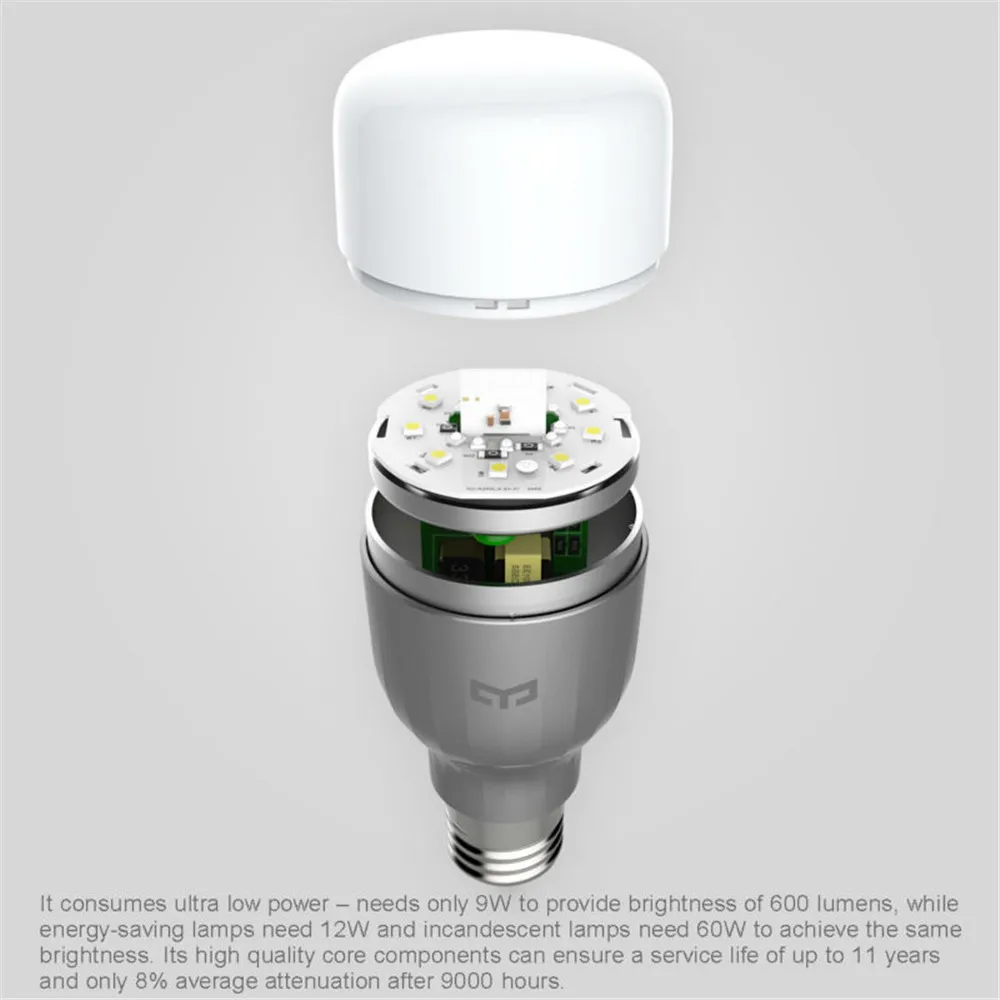Оригинальный светодиодный умный светильник Xiaomi Yeelight E27 9 Вт 600 Люмен RGB лампа Wifi