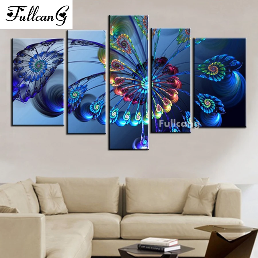 

FULLCANG 5pcs/set Crystal flower mosaic needlework diy diamond painting cross stitch full square rhinestone embroidery arts E629