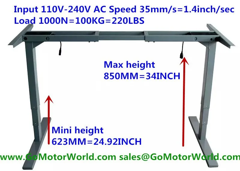 Electric height adjustable desk mini height 623mm max height 850mm