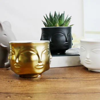 

Face Shape Designs Ceramic Vase Porcelain Flower Pot Home Decoration Accessories Planters Golden Black Home Garden Decor