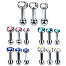 3 шт., стальные серьги-гвоздики, ушной хрящ, штанга с драгоценным камнем, модные серьги для пирсинга, ювелирные изделия для женщин, 16 Калибр, 1/4 дюйма